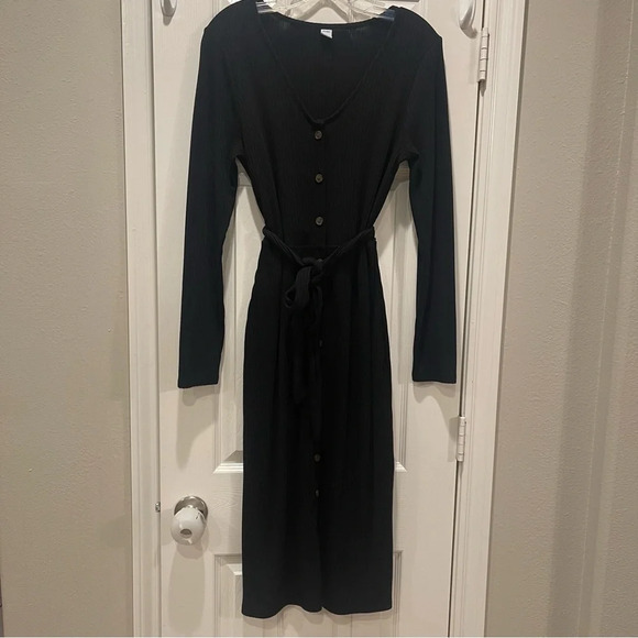 Old Navy Women’s Ribbed Knit Button Front Belted Midi Dress Size Large - Picture 2 of 8